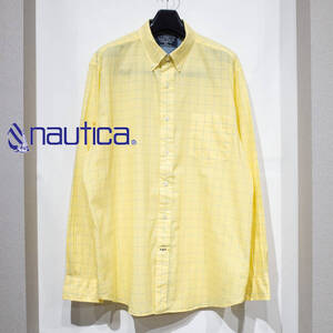 XL / NAUTICA ノーティカ ウインドウペン グレンチェック 格子柄 ボタンダウンシャツ イエロー 黄色 薄手 春夏 メンズ アメトラ ゆるダボ