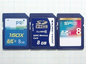 ★ＳＤＨＣ メモリーカード ８ＧＢ ３枚 中古★送料８５円・１８５円