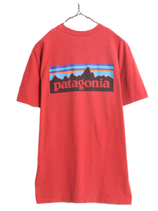 パタゴニア 両面 プリント 半袖 Tシャツ メンズ S Patagonia アウトドア P-6 ボックスロゴ プリントT バックプリント クルーネック レッド