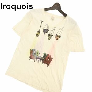 Iroquois イロコイ 春夏 半袖 Vネック プリント★ ストレッチ カットソー Tシャツ Sz.1　メンズ 生成り 日本製　C4T03478_4#D