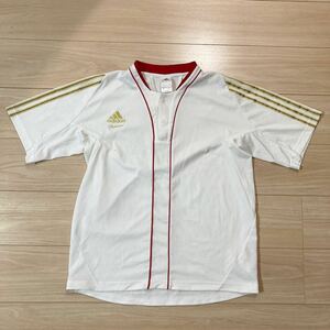 adidas Professional アディダスプロフェッショナル 半袖シャツ ハーフボタンシャツ Lサイズ 白 野球 美品