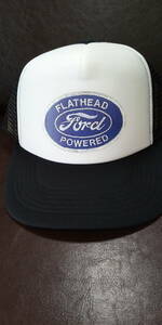 即決★シングルナイロンメッシュキャップ【FLATHEAD POWERED Ｆord】　ブラック白