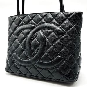 1円『極上』CHANEL シャネル 復刻トート ハンドバッグ デカココ ゴールド金具 キャビアスキン ブラック シール有り レディース マトラッセ