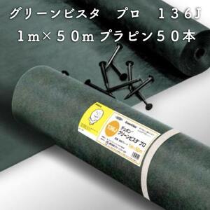 グリーンビスタ プロ 防草・砂利下シート136グリーン 強力タイプ 1ｍ×50m（プラピン50本付）除草シート