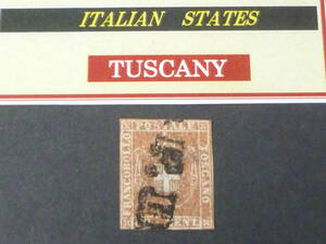 24　M　№30　イタリア切手 TUSCANY　1860年　SC#22　80c　透かし有　使用済　【近年版SC評価 $1,500】　※説明欄必読