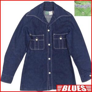 即決★アメリカ製 Wrangler★メンズS デニムウエスタンシャツ ラングラー ブッシュジャケット デニムシャツ 濃紺 USA製 長袖 ジーンズ