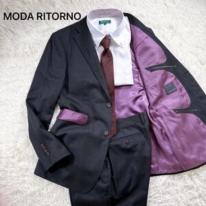 極美品/希少カラー MODA RITORNO セットアップ スーツ ストライプ AB6 黒 ブラック 紫 パープル ビジネス モダリトルノ 98-88-175 青山