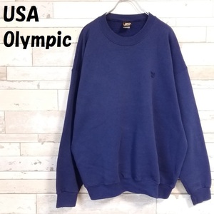 【人気】USA Olympic/USAオリンピック 刺繍ロゴ 裏起毛スウェット ネイビー サイズXL/9050