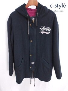 Y956c [ヴィンテージ] STUSSY×BURLY GEAR ステューシーバーリーギア ウールメルトンジップコート M ブラック | アウター Y