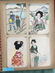 #1646 竹久夢二の絵葉書（戦前のもの？） 、木版画4枚、Set#26-p25