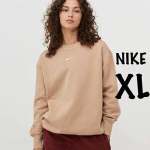 XL 新品 NIKE ナイキ スウッシュ ウィメンズ スウェット トレーナー フリース クルー トレーナー オーバーサイズ ベージュ 裏起毛