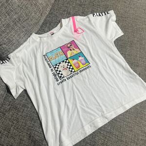 PINK LATTE Tシャツ 半袖 白 プリント　M 165 肩チャック　肩出し