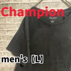 F1965【Champion】同色ブランドロゴ半袖Tシャツ【L】ブラック