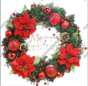 タイムセール★ハンドメイド★クリスマスリース★ボールｘお花アレンジ★壁飾り★玄関リース★置物★30ｃｍ【赤】手作り