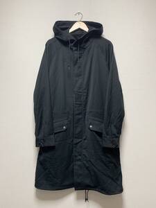 美品☆[uniform experiment] 20AW 定価63,800 FRENCH HOODED LUMILET WOOL COAT ロゴ刺繍 モッズコート 3 ブラック UE-202038 日本製