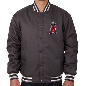 MLB 【XL】 新品 LA ANGELS ロサンゼル エンゼルス スタジャン GENUINE MERCHANDISE JHデザイン グレー ワンポイン メジャーリーグ