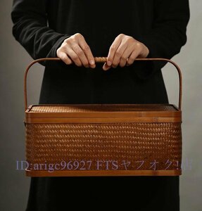 B0538☆新品高品質 手作り竹のバスケット 収納 茶箱 収納ボックス 茶器 茶道具 工芸品