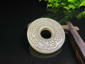 ◆古風堂◆中国 和田玉 玉璧 玉佩 彫刻 直径5.8cm