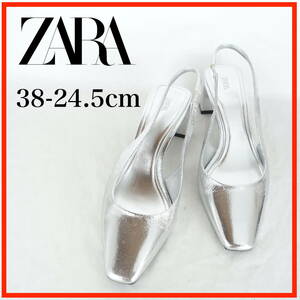 MK8897*ZARA*ザラ*レディースパンプス*38-24.5cm*シルバー