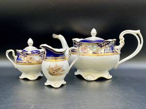 【美品】Noritake ティーポット シュガーポット クリーマー 3点セット ノリタケ バード 鳥 ポットセット オールドノリタケ ブルー G4