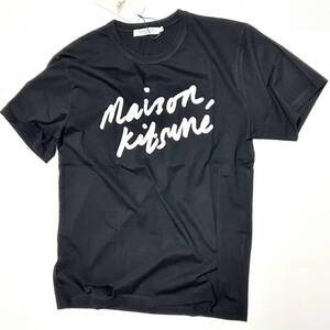 L 新品 希少 メゾンキツネ ハンドライティング クリーン ロゴ Tシャツ ブラック HANDWRITING 黒 MAISON KITSUNE キツネ メンズ ロゴT TEE