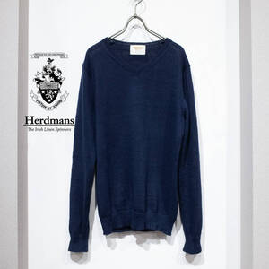 38 （M相当）/ Heardmans Linen ハードマンズ リネン MACKINTOSH PHILOSOPHY Vネック アイリッシュ リネン ニット セーター ネイビー 濃紺