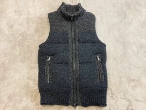 極暖！美品 トゥモローランド【BLUE WORK】麻混 ウールニット ダウンベスト/1(S) ネイビー ブルーワーク 雰囲気抜群