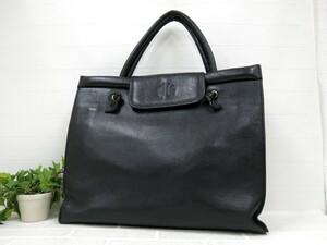 超美品◆ENRIQUE LOEWE KNAPPE ロエベ◆カーフ レザー 本革◆ハンド トート バッグ◆ブラック G金具◆ロゴ型押し◆A4サイズ収納可◆N9388