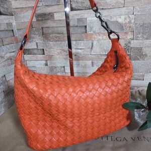 1円【至高の逸品】BOTTEGA VENETA ボッテガヴェネタ ハンドバッグ ワンショルダー バニティ ポーチ レザー イントレチャート オレンジ系