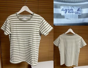 【激安1点のみ 国内正規品】agnes b. HOMME アニエスベー オム コットン100% ボーダー 半袖 Tシャツ グレーがかったベージュ系×ホワイト系