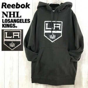 ★本場アメリカ直輸入!!★[NHL×Reebok リーボック]Los Angeles Kings BIGワッペン プルオーバー パーカー 黒 アイスホッケー K-436