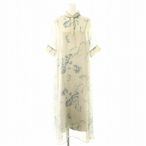 アメリヴィンテージ Ameri VINTAGE ISLA PIPING SHEER DRESS ドレス ワンピース ロング 花柄 シアー 五分袖 S ミントグリーン /HK ■OS レ