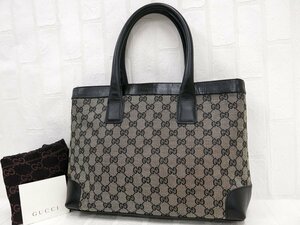 ◆美品◆GUCCI グッチ◆GGキャンバス カーフ レザー 本革◆ハンド トート バッグ◆ブラック グレー シルバー金具◆イタリア製◆A7646