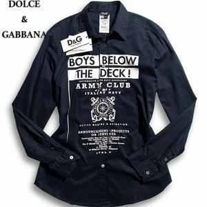 新品タグ付き/希少XL位◎ ドルチェ&ガッバーナ DOLCE&GABBANA 長袖シャツ ドレスシャツ プリントデザイン 黒 ブラック 春夏◎ 入手困難◎