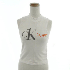 カルバンクラインジーンズ Calvin Klein Jeans カットソー Tシャツ ボトルネック ノースリーブ ロゴプリント 白 XS