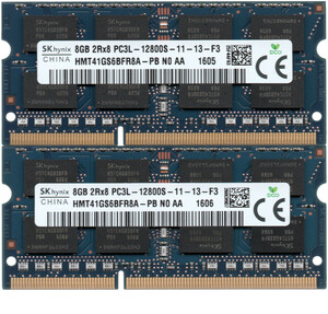 【DDR3 8GBx2枚 合計16GB ノートPC用】＜動作確認済＞SK hynix 低電圧 1.35V DDR3L-1600 (PC3L-12800S) HMT41GS6BFR8A-PB【中古】H200
