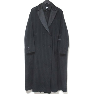 新品同様 23SS Sacai サカイ Chalk Stripe Coat ピンストライプ柄 レイヤード デザイン ステンカラーコート 23-06537 2サイズ ブラック系