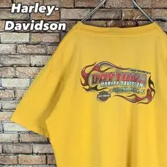 希少☆ L ハーレーダビッドソン 半袖 Tシャツ 両面プリント 黄色 イエロー