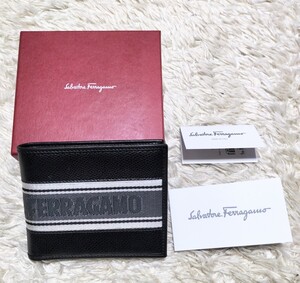 【超美品★】Salvatore Ferragamo ロゴ入り二つ折り財布/黒◆カーフレザー☆サルヴァトーレ フェラガモ (12)