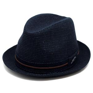 [ 60cm ] 中折れハット STETSON ハット 紳士 ハット 秋冬 ネップピンチェック生地 ステットソン サイズ調整 紺 ネイビー 