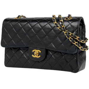 シャネル CHANEL マトラッセ Wフラップ チェーン ショルダーバッグ ココマーク レザー ブラック A01112 レディース 【中古】