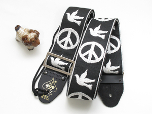 [新品] ACEギターストラップ ACE-6 BLACK PEACE & DOVE BLACK ACE VINTAGE REISSUE Guitat Straps