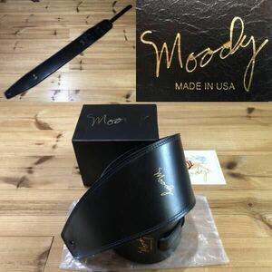 新同品 Moody Straps Leather-Suede 4.0inch Standard Black ムーディー ワイド レザー ストラップ ギター ベース 黒 幅広 裏 スエード 