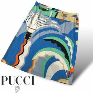 n234 EMILIO PUCCI エミリオプッチ タイトスカート 膝丈スカート マルチカラー 総柄 イタリア製 42 レディース 9HJV66 正規品