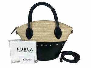 FURLA / フルラ 2WAY ショルダーバッグ ハンドバッグ かごバッグ レディース ブラック/ベージュ