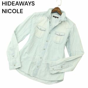 HIDEAWAYS NICOLE ハイダウェイ ニコル 通年 襟ワイヤー★ USED加工 長袖 ウエスタン デニム シャツ Sz.46　メンズ　A4T04842_5#C