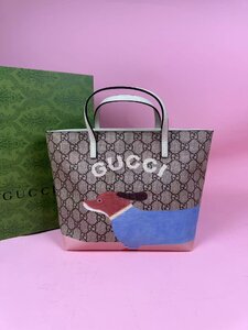 ■【美品】 グッチ Gucci マグネットスナップ留め ハンドバッグ 漫画のパターン ベージュ