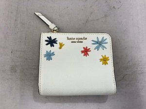 【KATE SPADE】ケイトスペード　二つ折り財布　ホワイト　花柄刺繍　レザー　SY02-EJ9