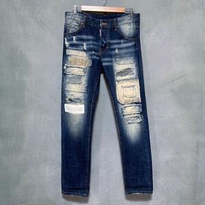 イタリア製 DSQUARED2 ディースクエアード CLASSIC KENNY TWIST JEANS ダメージリペア 加工 ストレッチ デニムパンツ size.50(L) S74LA0640