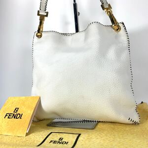 1円～ FENDI フェンディ セレリア ショルダーバッグ ハンドバッグ 2way シボ革 ステッチ レザー ホワイト 白 レディース 保存袋付き